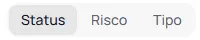 Abas de filtro por status, risco e tipo